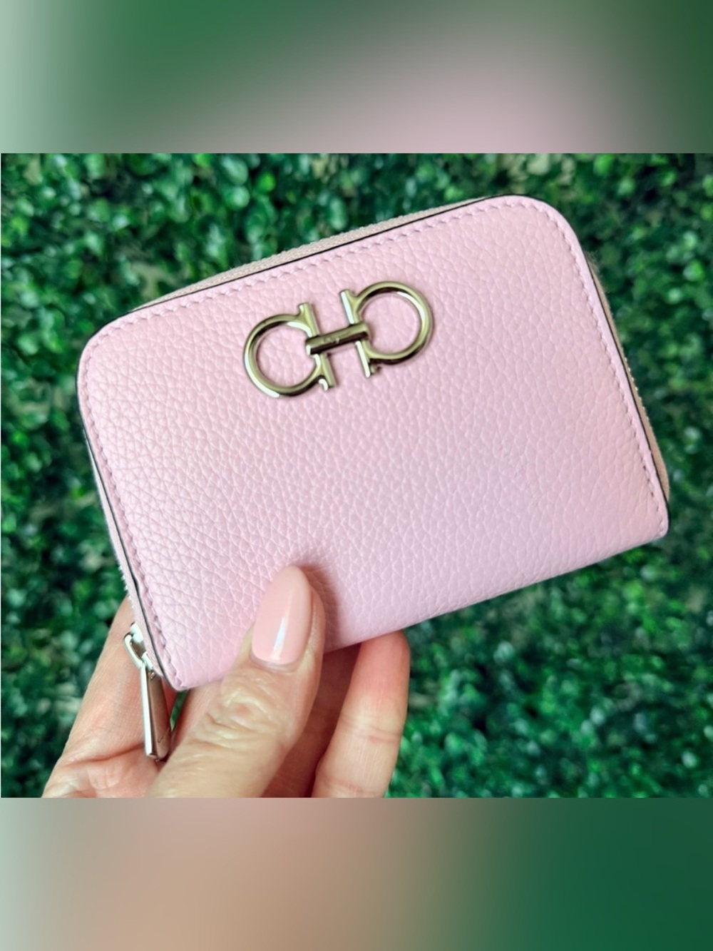 Salvatore Ferragamo Pink Leather Zip Coin Card Wallet Brand New!